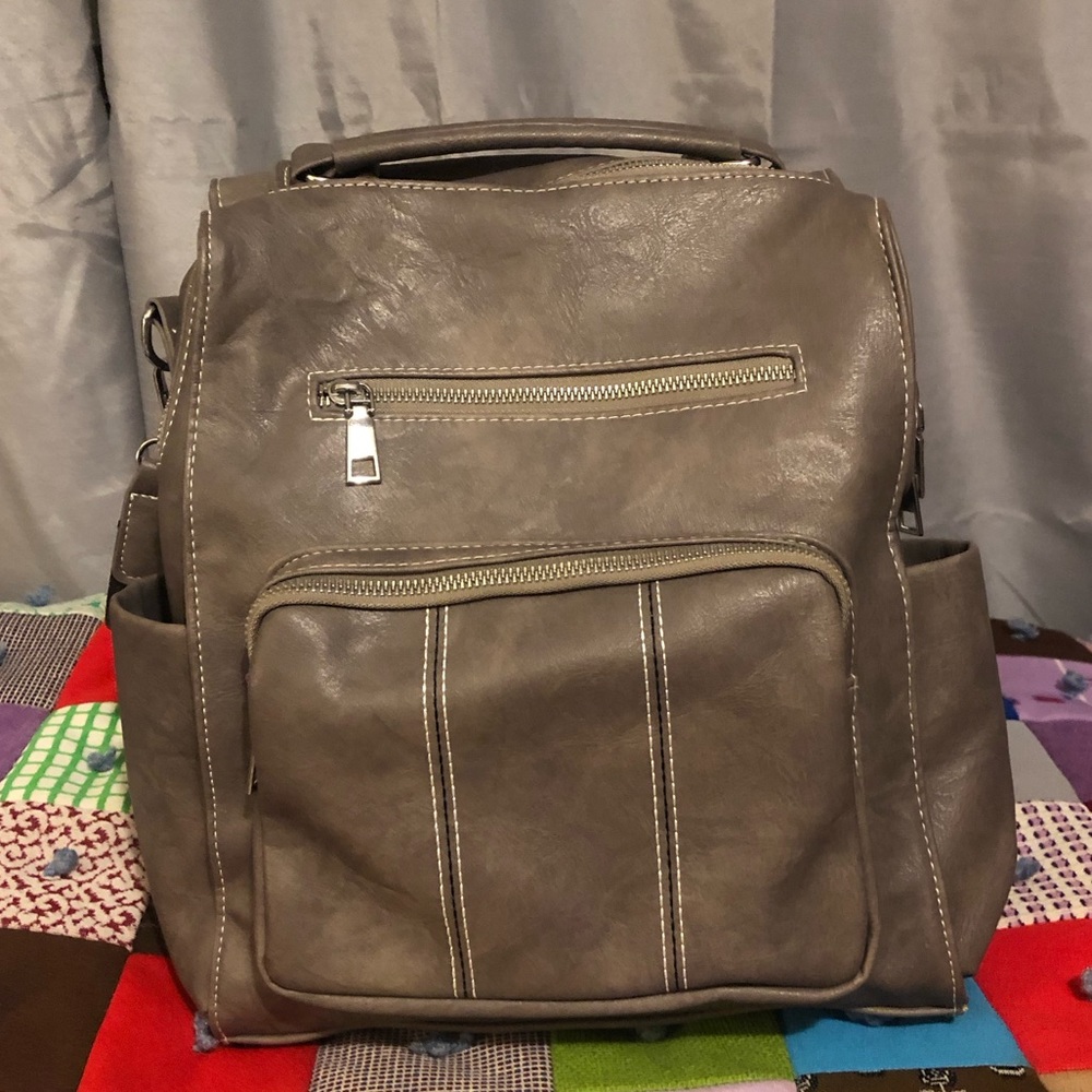 Gray Backpack Purse With Optional Shoulder Strap
